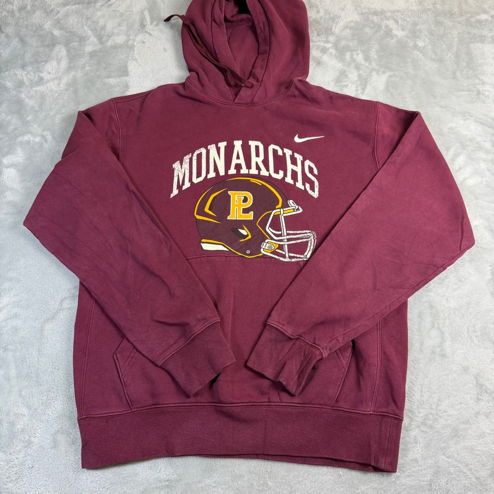 NIKE Mens S Maroon Monarchs Football Hoodie Swoosh Fleece Pullover